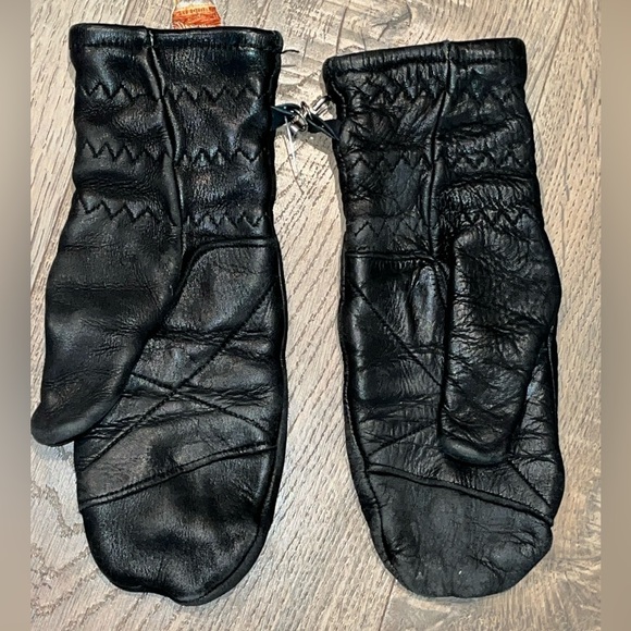 Genuine Deerskin Stay SOFT Black Leather GLOVES Mittens Medium VINTAGE Womens M - Picture 2 of 14